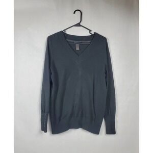 Lane Bryant Womens Black V-Neck Cotton Blend Sweater Button Cuff Size 14/16